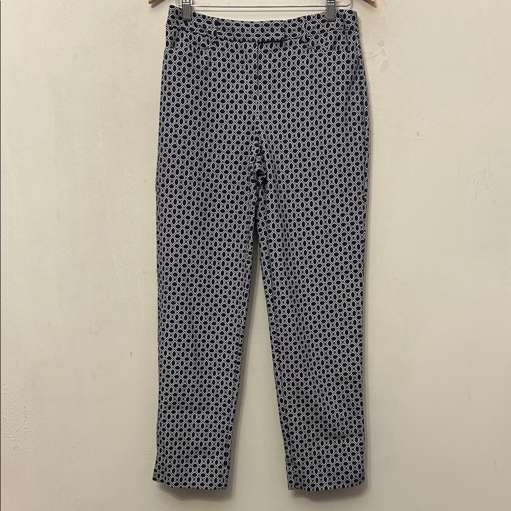 Talbots navy blue white patterned ankle pants Size 4 EUC